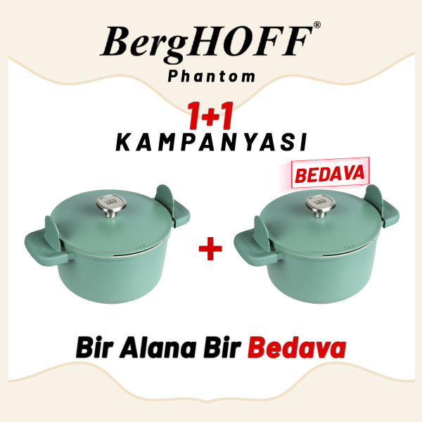 Berghoff 1+1 Hediye Leo Phantom Kapakli Yapişmaz Derin Tencere 24 Cm Forest Green (1)