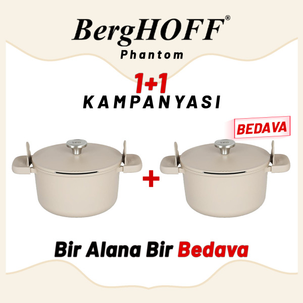 Berghoff 1+1 Hediye Leo Phantom Kapakli Yapişmaz Derin Tencere 24 Cm Latte (1)