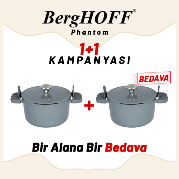 Berghoff 1+1 Hediye Leo Phantom Kapakli Yapişmaz Derin Tencere 24 Cm Smoked Grey (1)