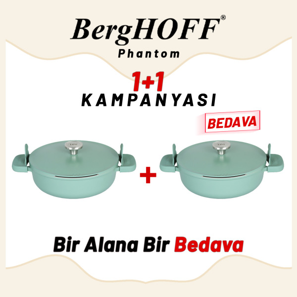 Berghoff 1+1 Hediye Leo Phantom Kapakli Yapişmaz Pilav Tenceresi 28 Cm Forest Green (1)