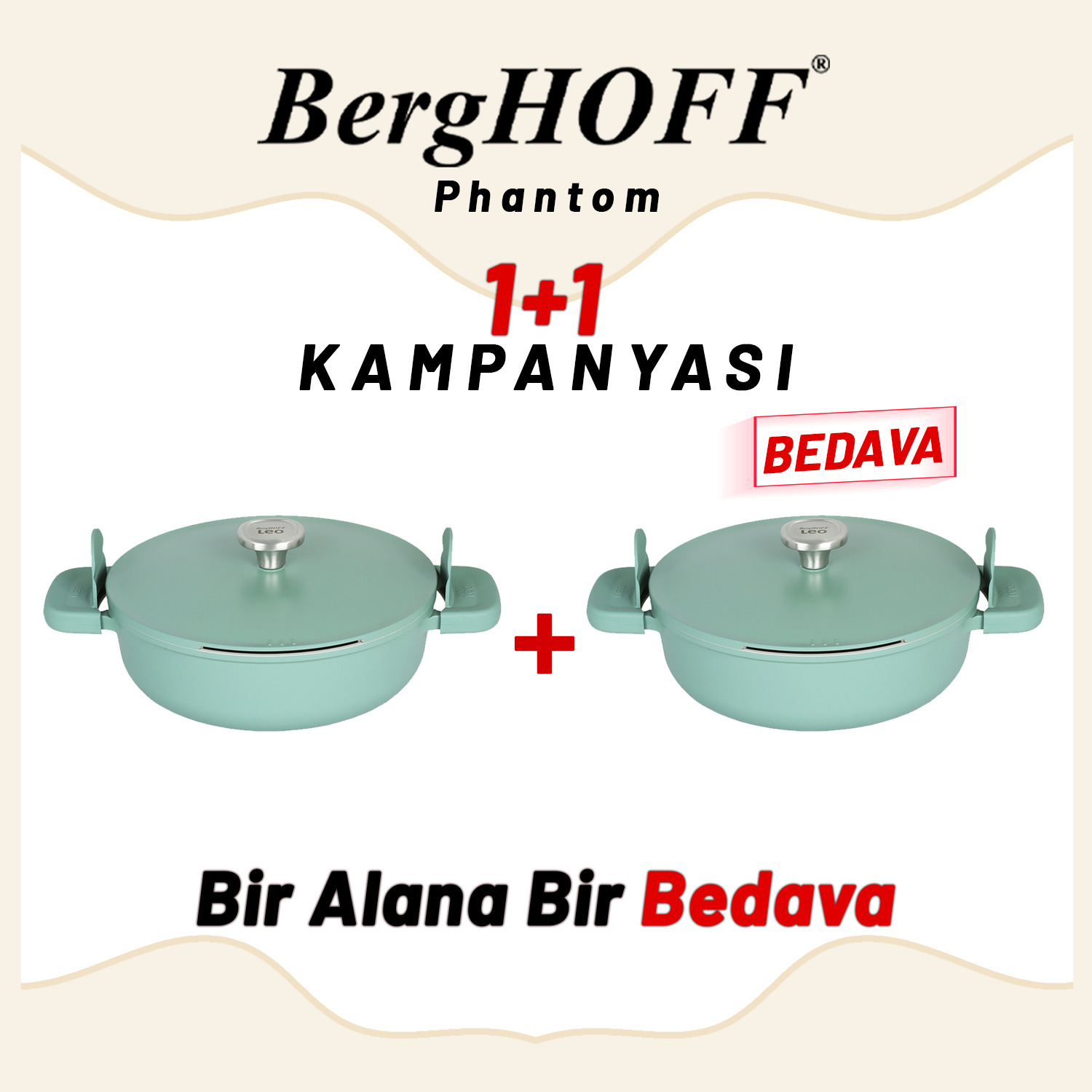 Berghoff 1+1 Hediye Leo Phantom Kapakli Yapişmaz Pilav Tenceresi 28 Cm Forest Green - 2