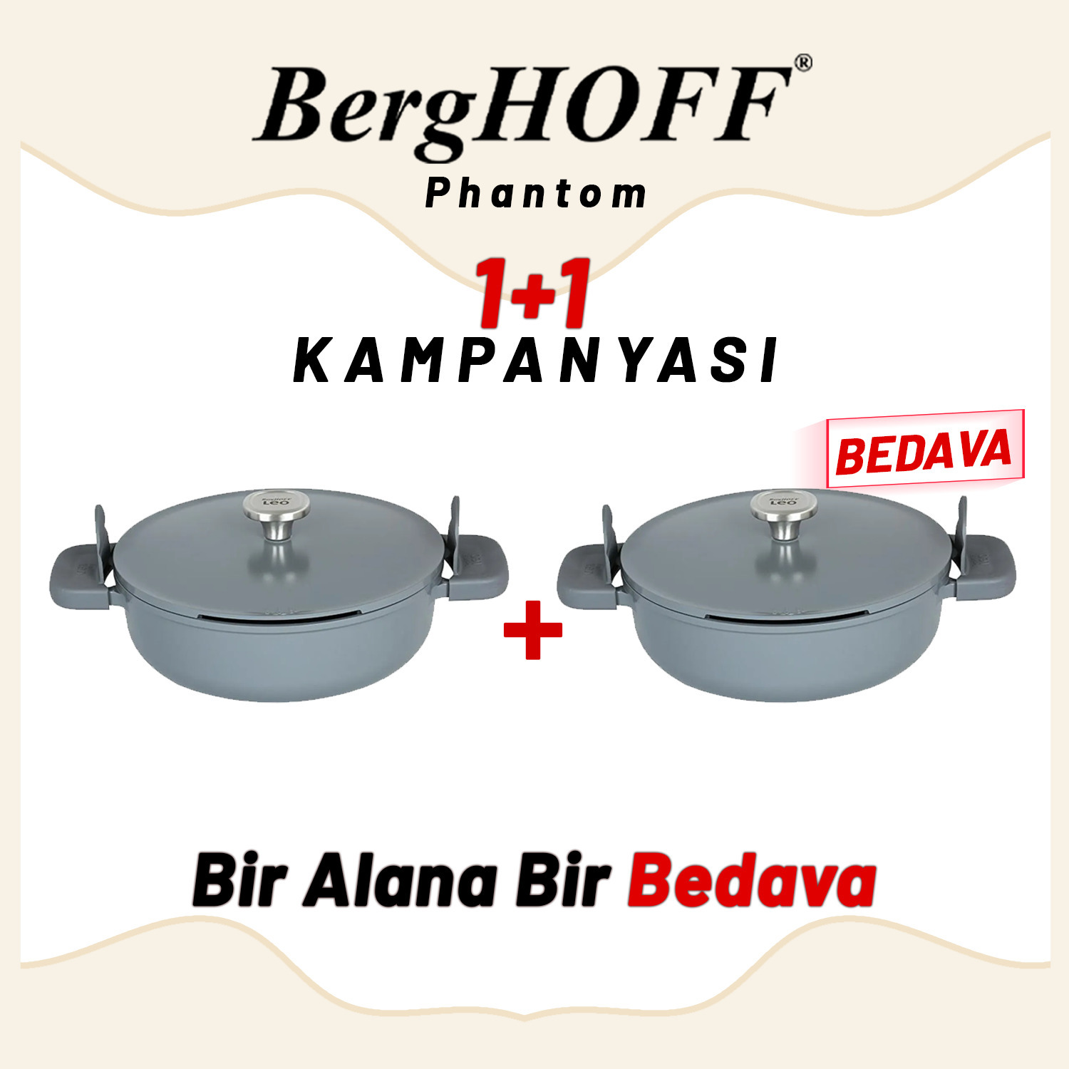 Berghoff 1+1 Hediye Leo Phantom Kapakli Yapişmaz Sote Tavasi 28 Cm Smoked Grey - 2