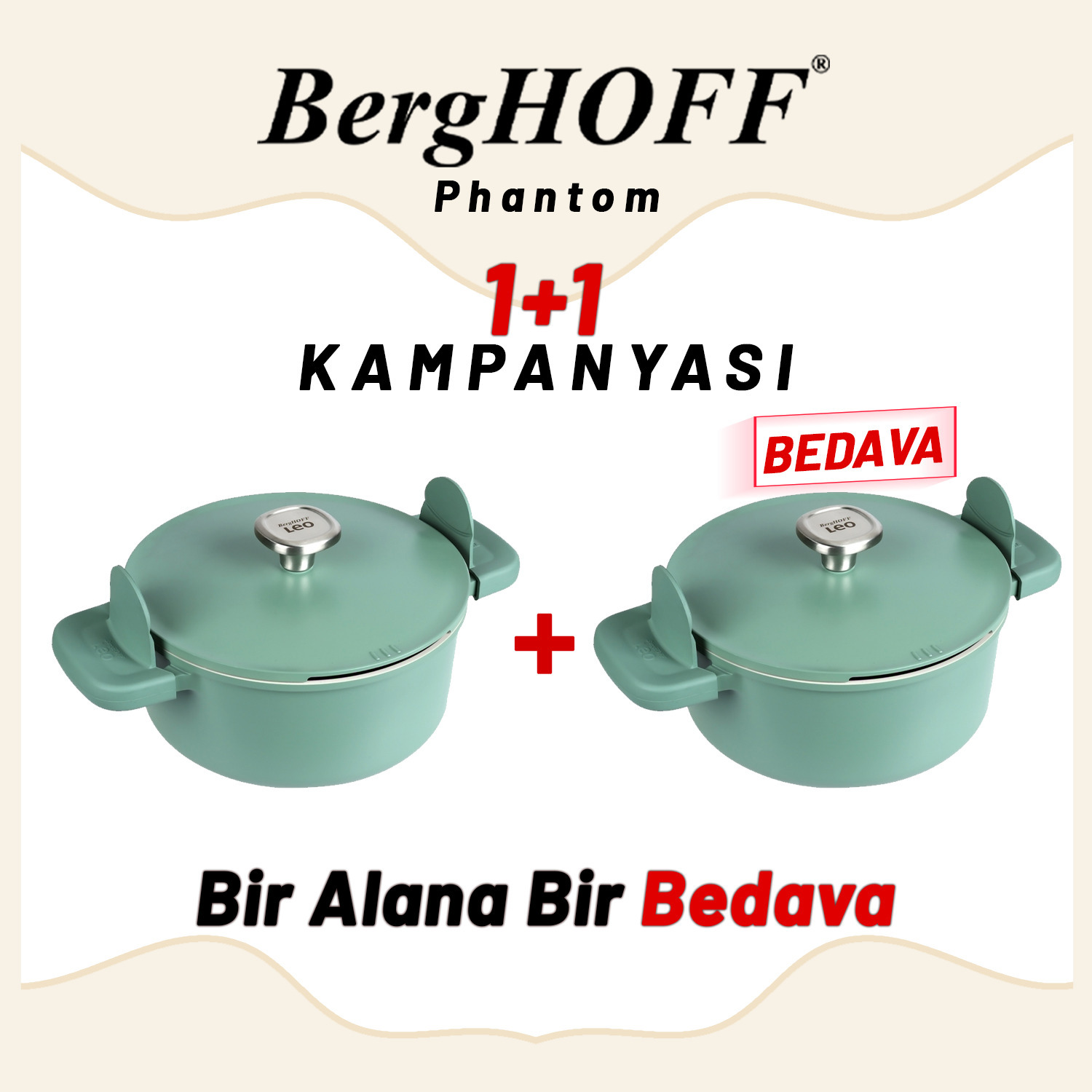 Berghoff 1+1 Hediye Leo Phantom Kapakli Yapişmaz Tencere 24 Cm Forest Green - 2