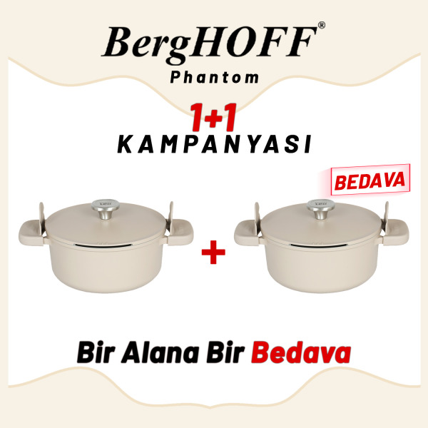 Berghoff 1+1 Hediye Leo Phantom Kapakli Yapişmaz Tencere 24 Cm Latte (1)