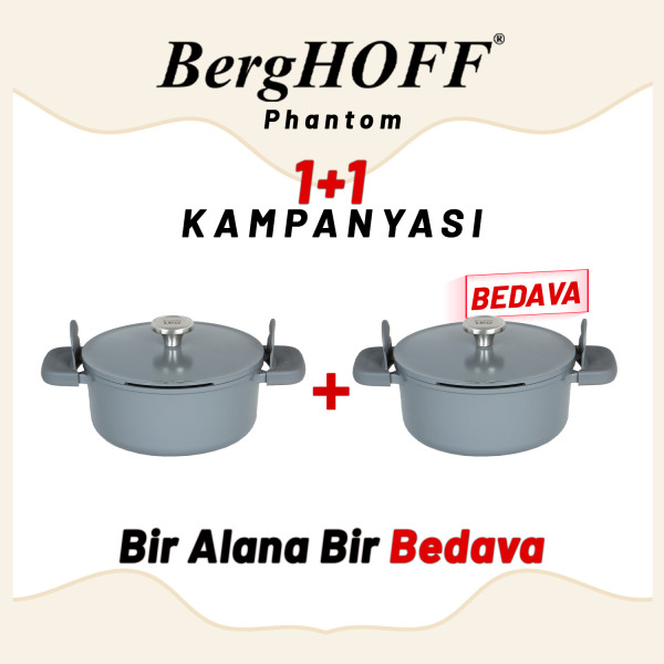 Berghoff 1+1 Hediye Leo Phantom Kapakli Yapişmaz Tencere 24 Cm Smoked Grey (1)