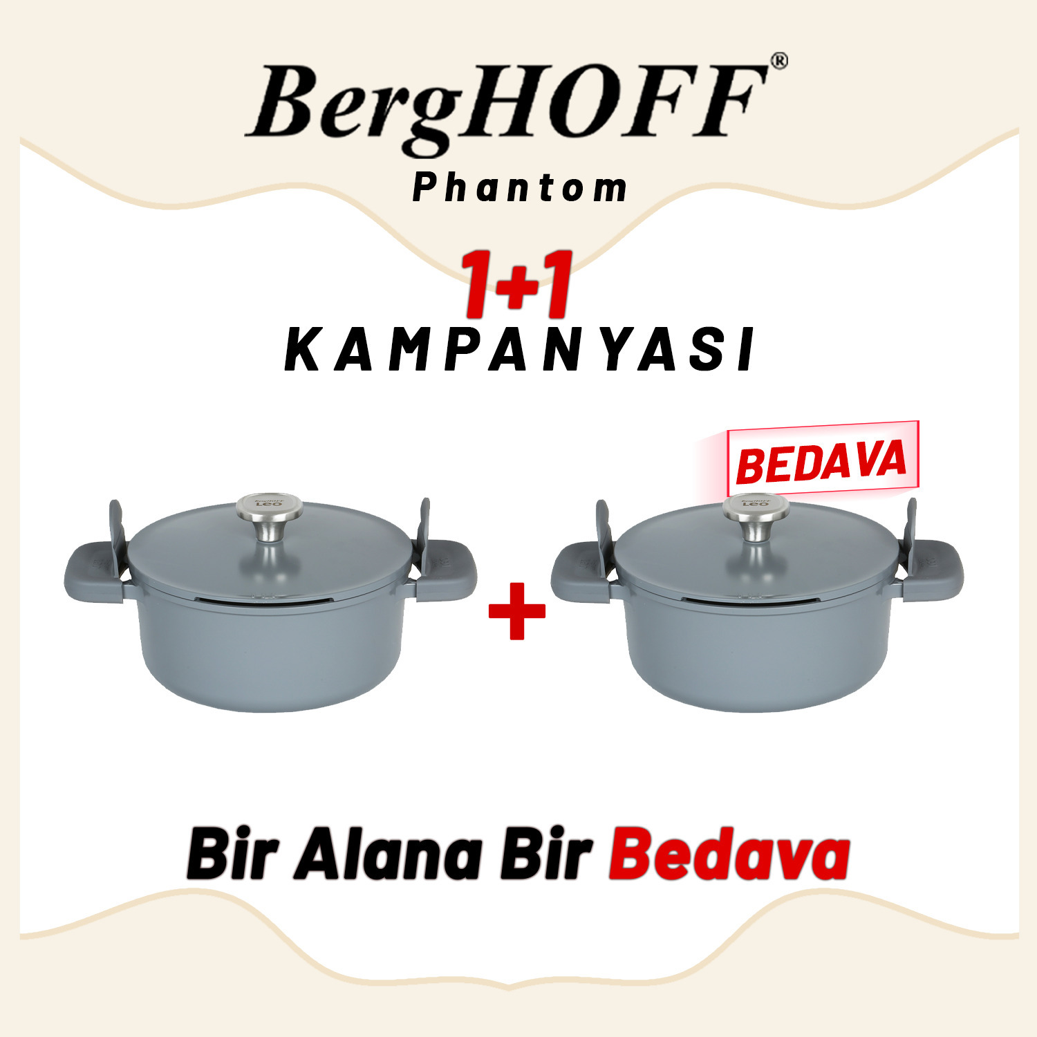 Berghoff 1+1 Hediye Leo Phantom Kapakli Yapişmaz Tencere 24 Cm Smoked Grey - 2