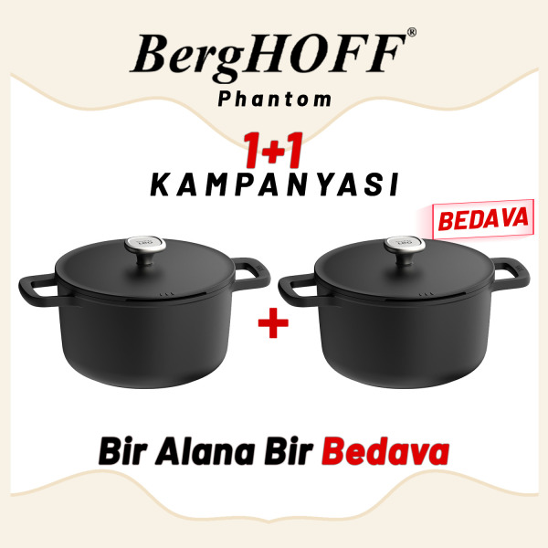 Berghoff 1+1 Hediye Leo Phantom Yapışmaz Kapaklı Derin Tencere 24 cm (1)
