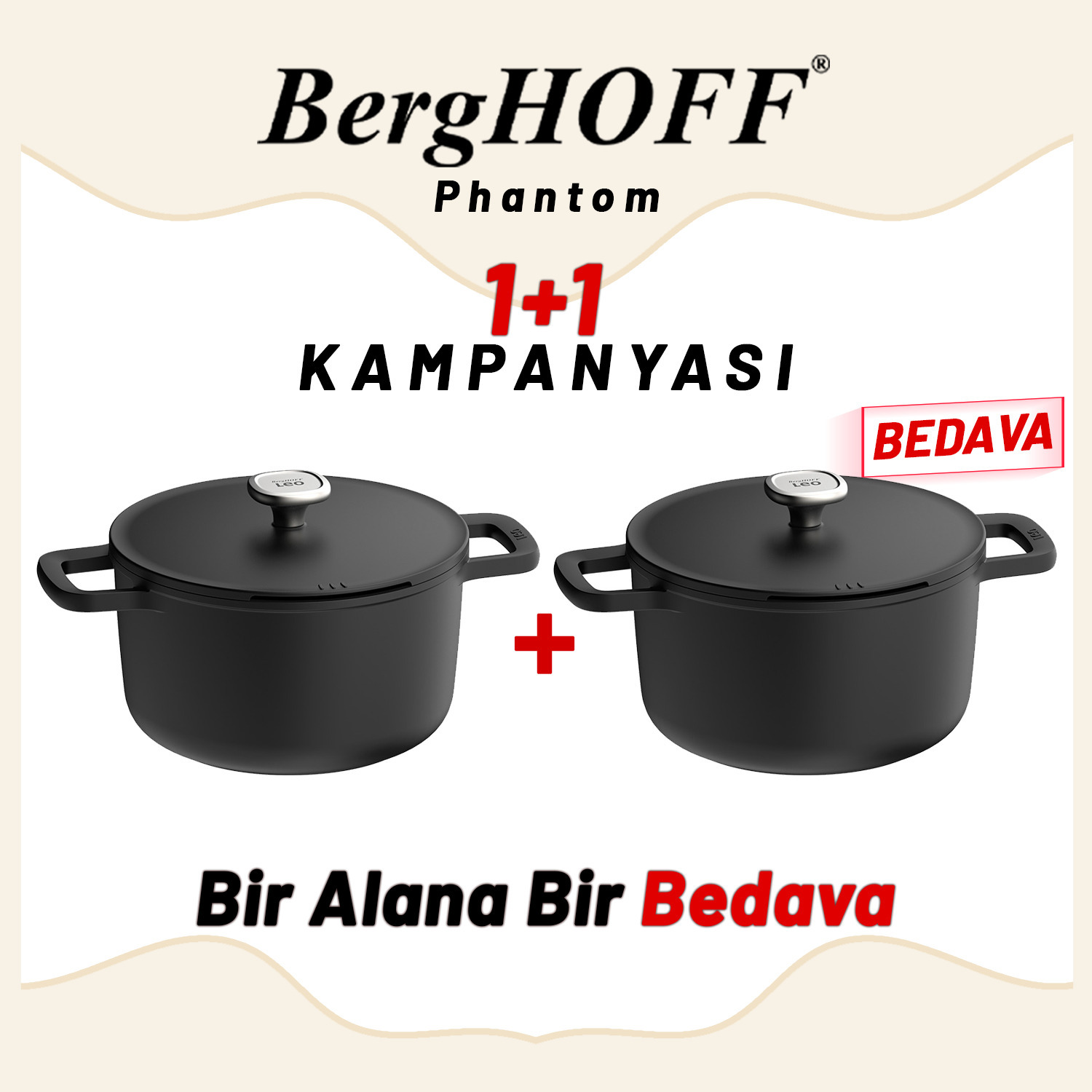 Berghoff 1+1 Hediye Leo Phantom Yapışmaz Kapaklı Derin Tencere 24 cm - 2