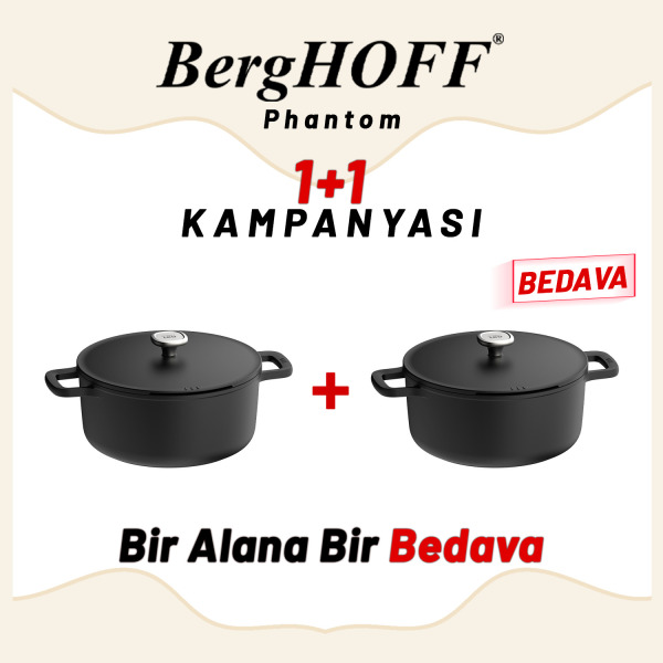 Berghoff 1+1 Hediye Leo Phantom Yapışmaz Kapaklı Derin Tencere 28 cm (1)