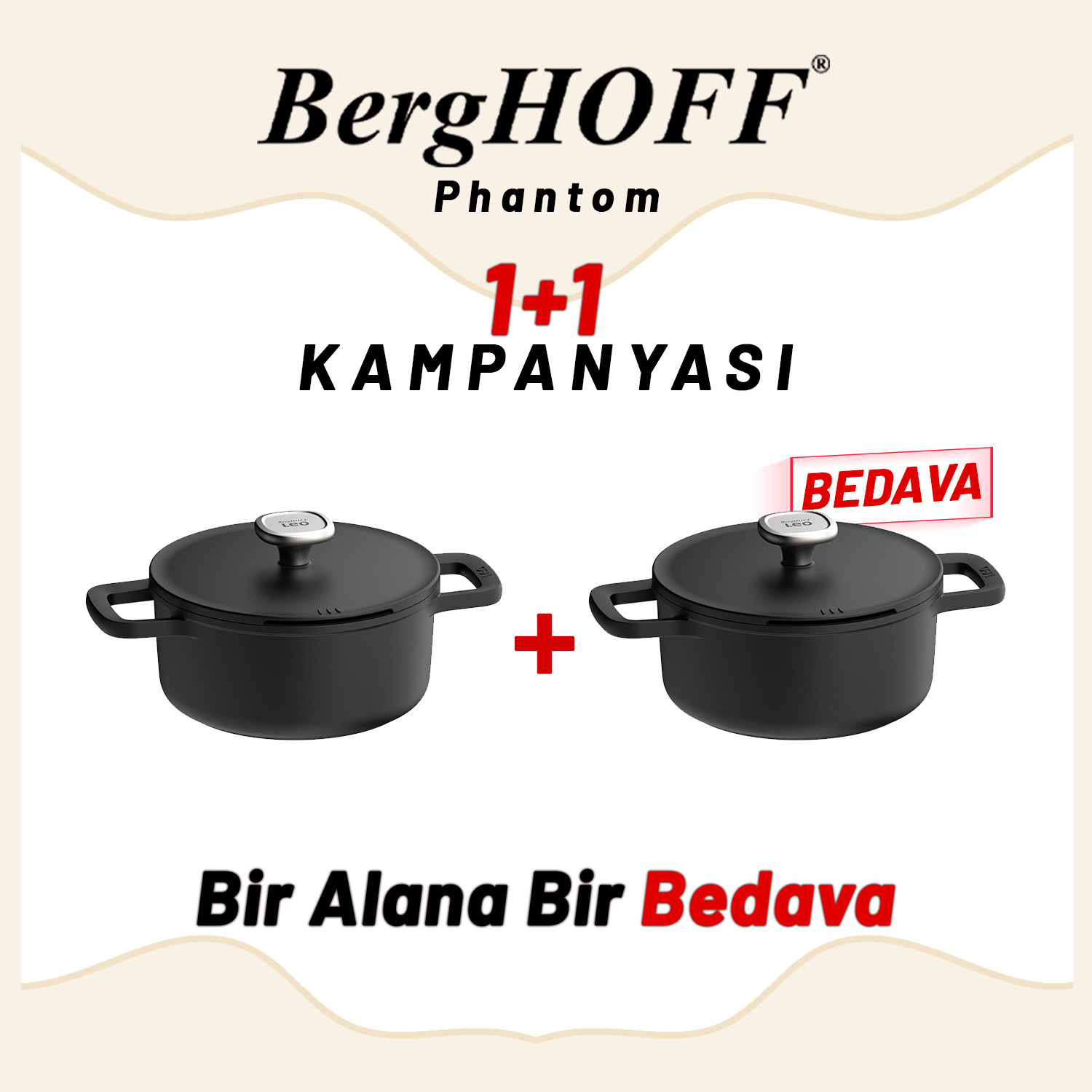 Berghoff 1+1 Hediye Leo Phantom Yapışmaz Kapaklı Güveç 20 cm - 2