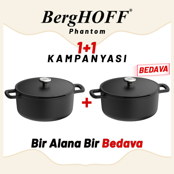 Berghoff 1+1 Hediye Leo Phantom Yapışmaz Kapaklı Sote Tavası 28 cm (1)
