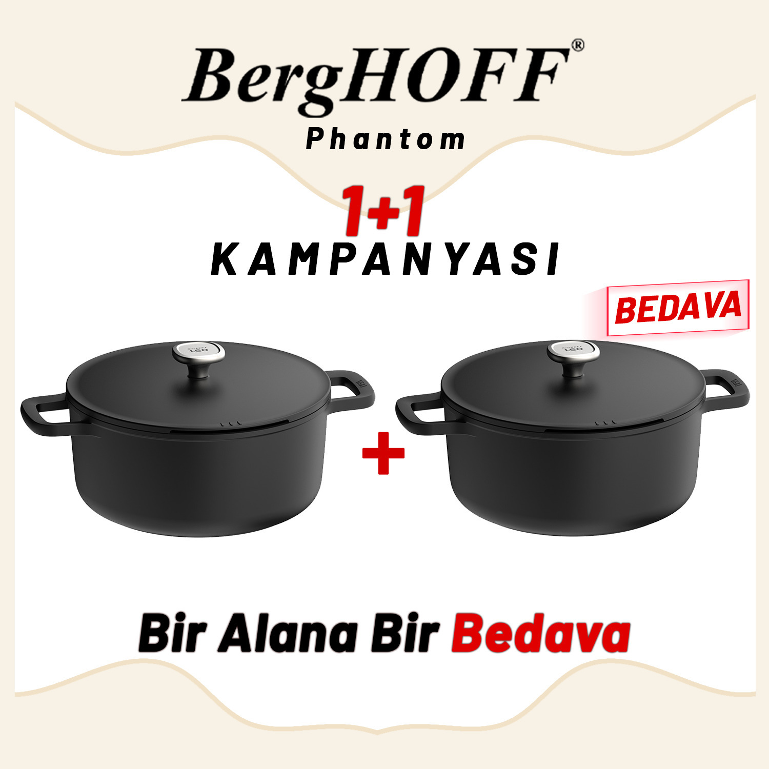 Berghoff 1+1 Hediye Leo Phantom Yapışmaz Kapaklı Sote Tavası 28 cm - 2