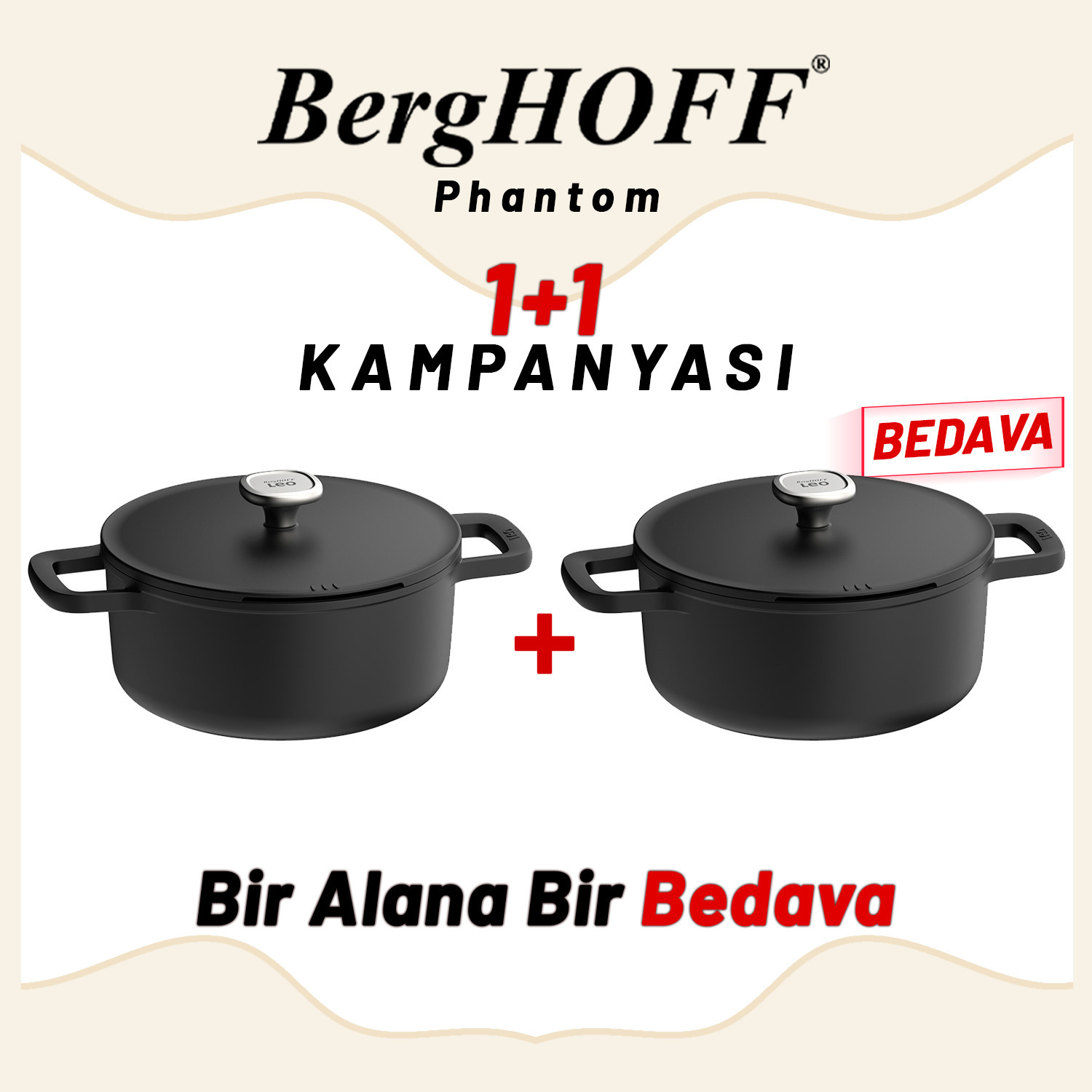 Berghoff 1+1 Hediye Leo Phantom Yapışmaz Kapaklı Tencere 24 cm - 2