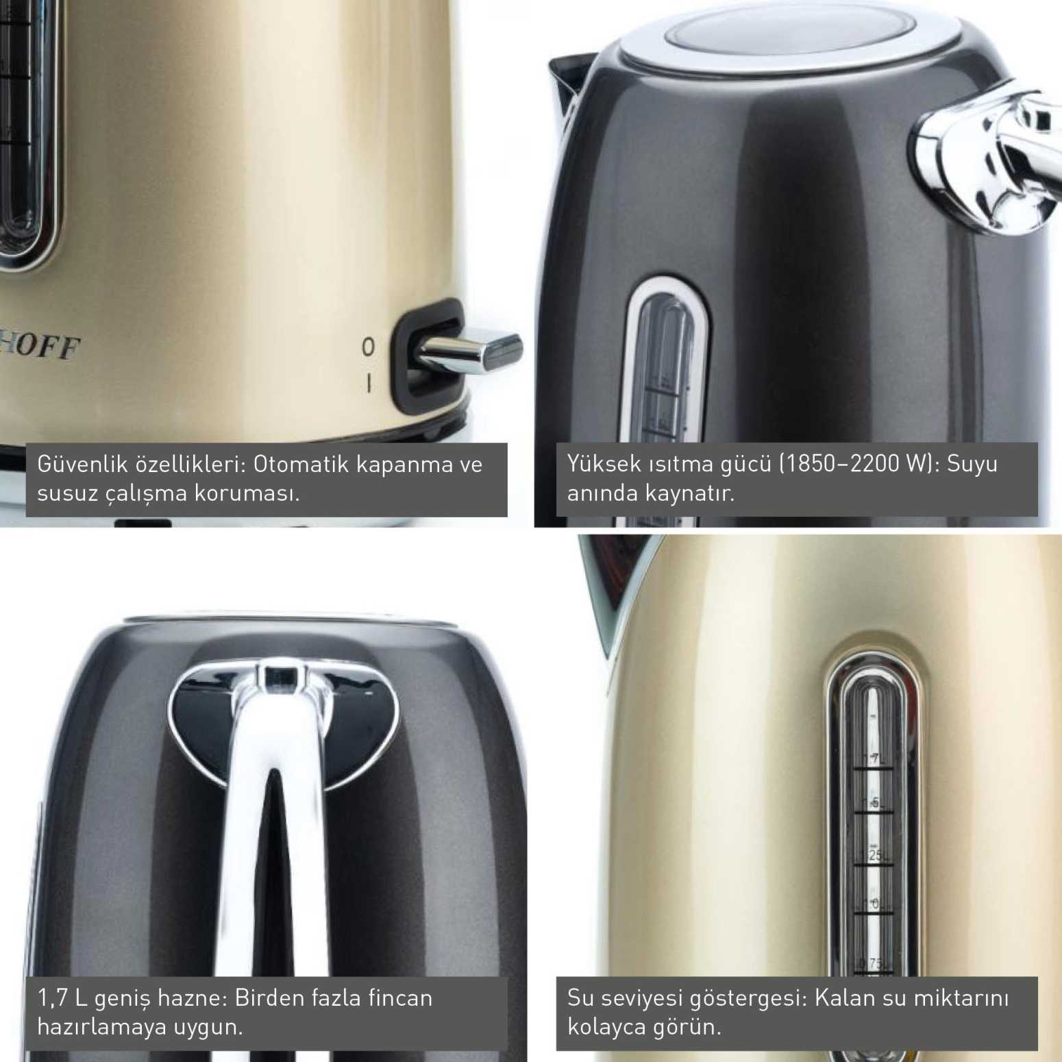 Berghoff Gem Metallic 1.7 Litre Su Seviyeli Bej Kettle - 3