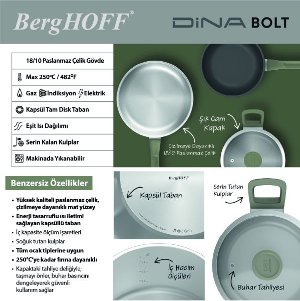 Berghoff Dina Bolt 8 Parça Paslanmaz Çelik Tencere Seti - 3