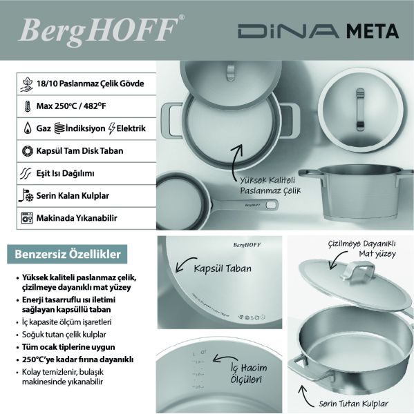 Berghoff Dina Meta 10 Parça Paslanmaz Çelik Tencere Seti - 3