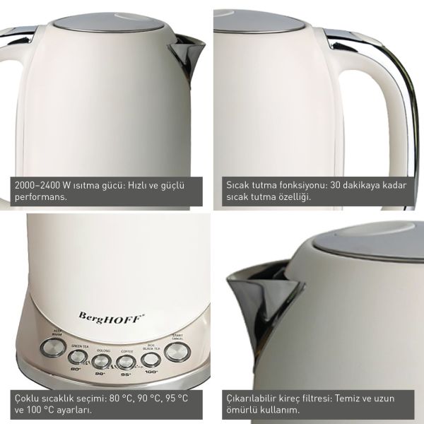 Berghoff Gem Concept 1.7 Litre Vanilya Krem Rengi Retro Su Isıtıcı - 3