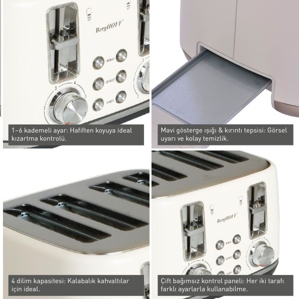 Berghoff Gem Concept Vanilya Krem Rengi Dört Dilim Ekmek Kızartma Makinesi - 3