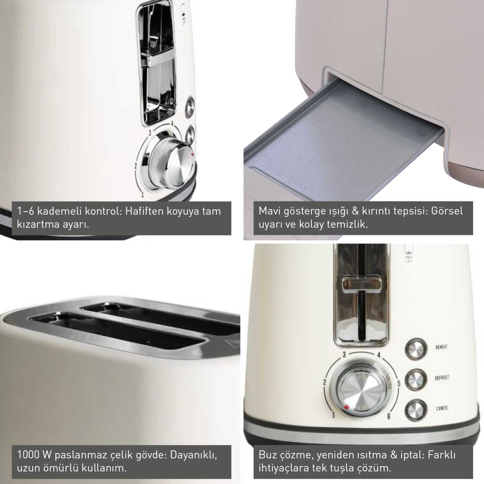 Berghoff Gem Concept Vanilya Krem Rengi  İki Dilim Ekmek Kızartma Makinesi - 3