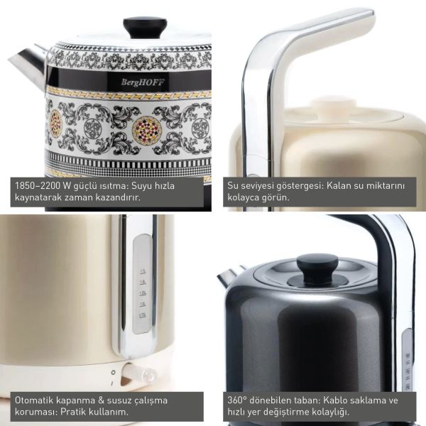 BergHOFF GEM METALLIC 1.7 Litre Koyu  Gri Su Isıtıcısı - 3