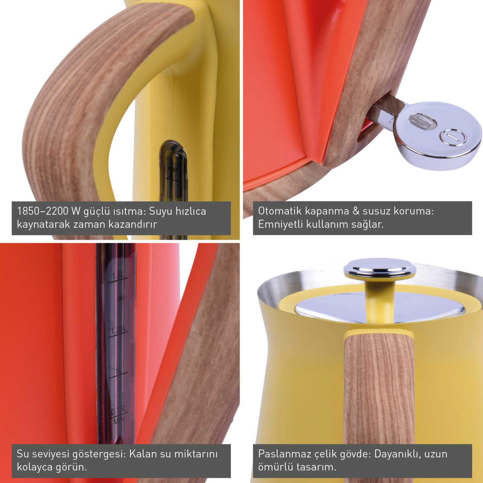 BergHOFF GEM NATURAL 1.7 Litre Turuncu Su Isıtıcısı - 3