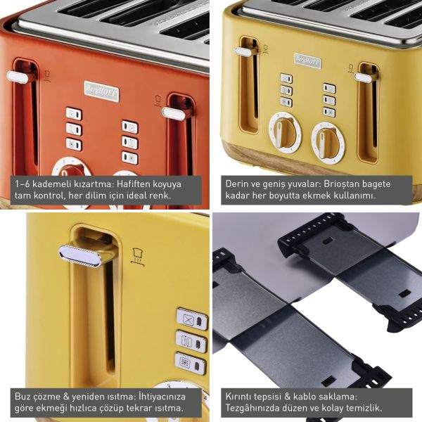 BergHOFF GEM NATURAL Sarı Dört Dilim Ekmek Kızartma Makinesi - 3