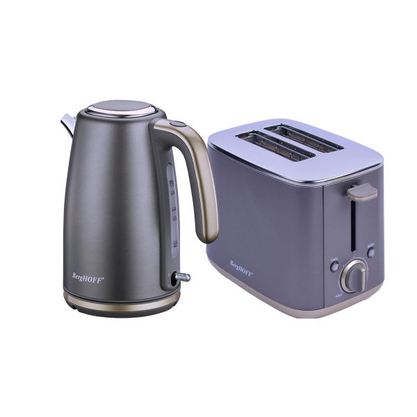 BERGHOFF - Berghoff Gem Pearl 1.7 Litre Gri Gold Modern Su Isıtıc + İki Dilim Ekmek Kizartma Makinesi