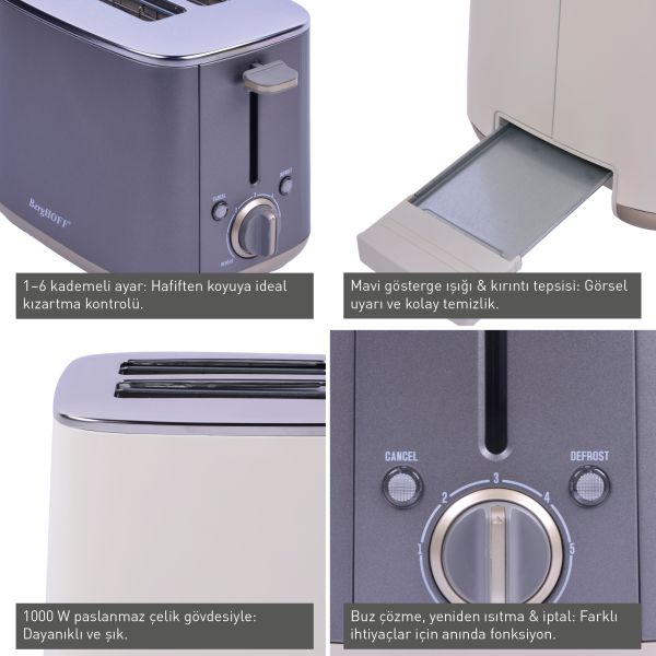 BergHOFF GEM PEARL Gri İki Dilim Ekmek Kızartma Makinesi - 3