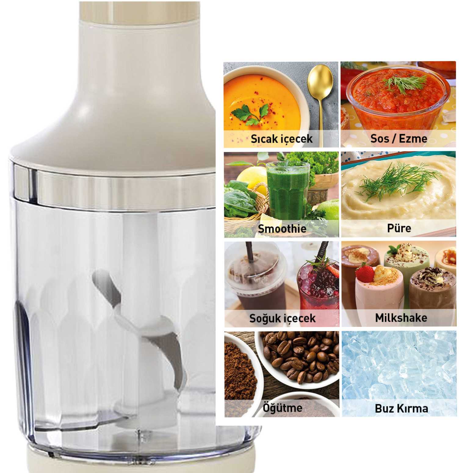 Berghoff Gem Retro 1200 W Krem Rengi El Blender Seti - 2