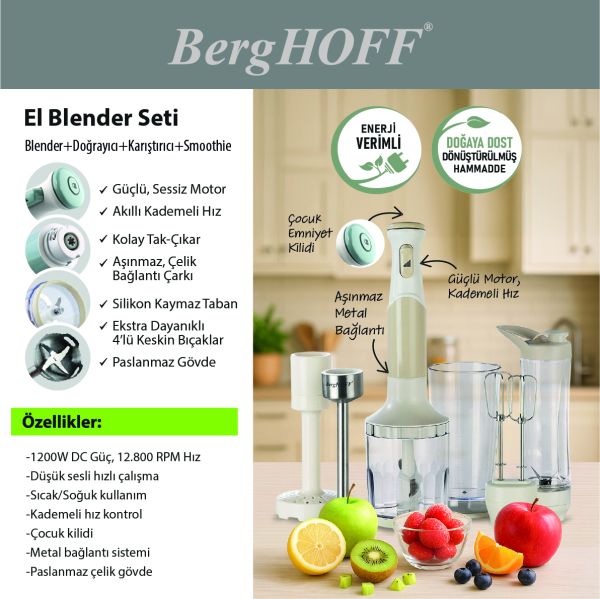 BERGHOFF - BergHOFF GEM RETRO 1200 W Krem Rengi El Blender Seti (1)