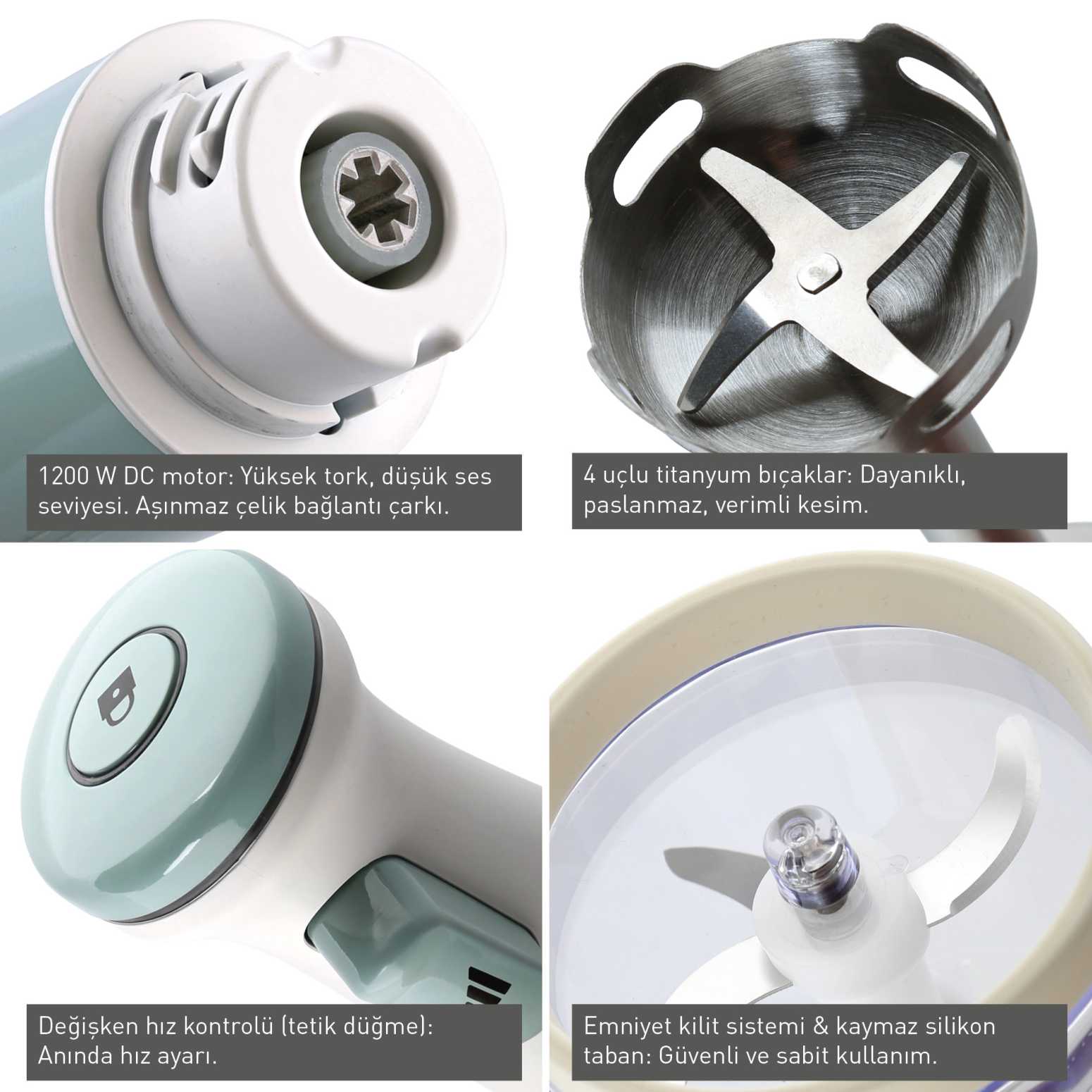 Gem Retro Mint Yeşili 1200 W El Blender Seti - 2