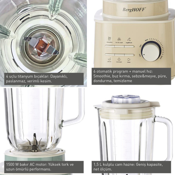 Berghoff Gem Retro 1500 W  Mint Yeşili Blender (1)