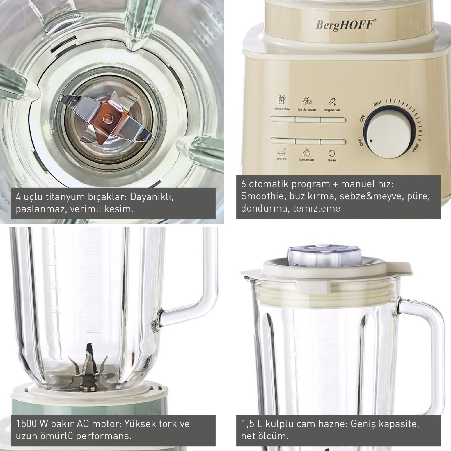 Berghoff Gem Retro 1500 W  Mint Yeşili Blender - 2