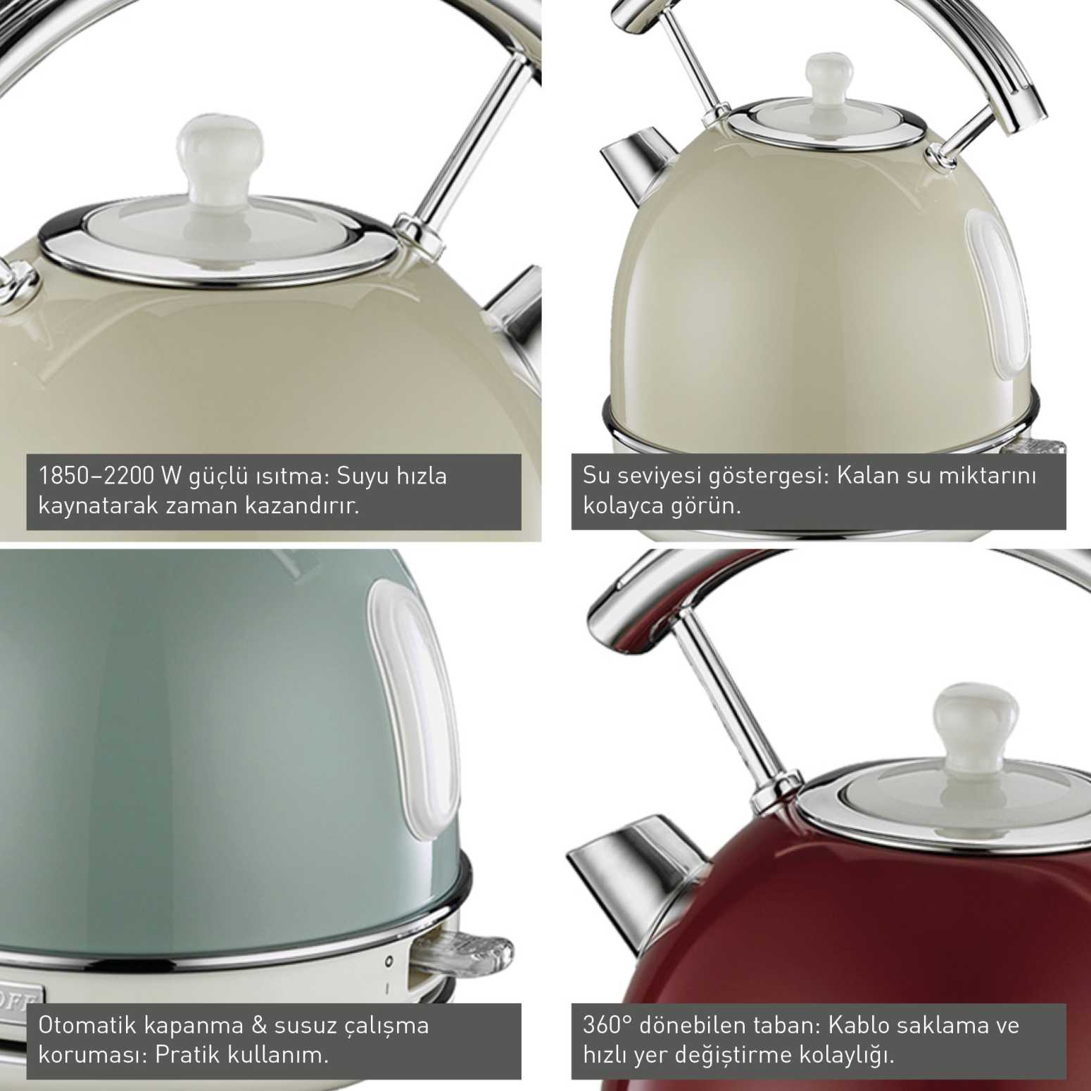 BergHOFF GEM RETRO 1.7 Litre Kırmızı Yuvarlak Su Isıtıcısı - 3