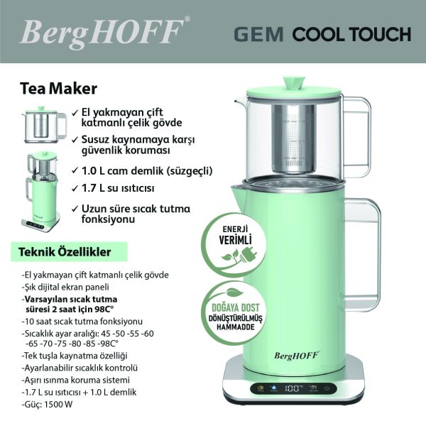 Berghoff Gem Retro 1.7 Litre Mint Yeşil Çay Makinesi - 3
