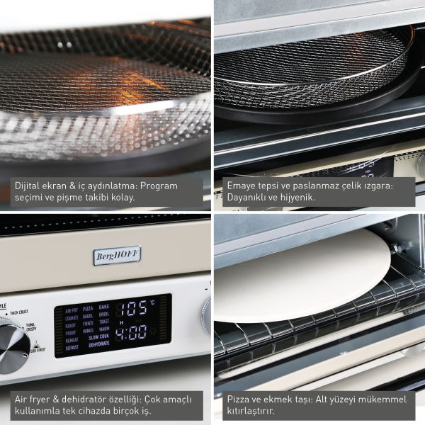 BergHOFF GEM RETRO 2000 W Vanilya Krem Rengi Pizza Fırını - 3