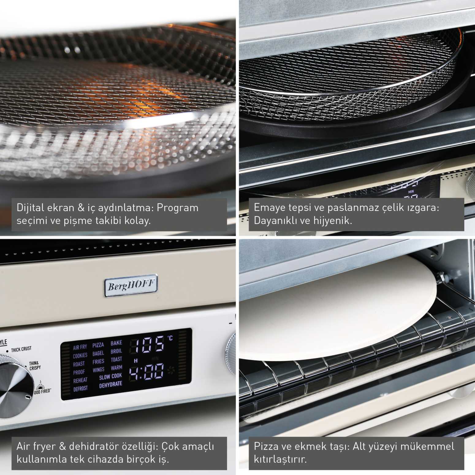 BergHOFF GEM RETRO 2000 W Vanilya Krem Rengi Pizza Fırını - 3