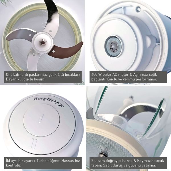 Berghoff Gem Retro 400 W Mint Yeşili Elektrikli Doğrayıcı - 4