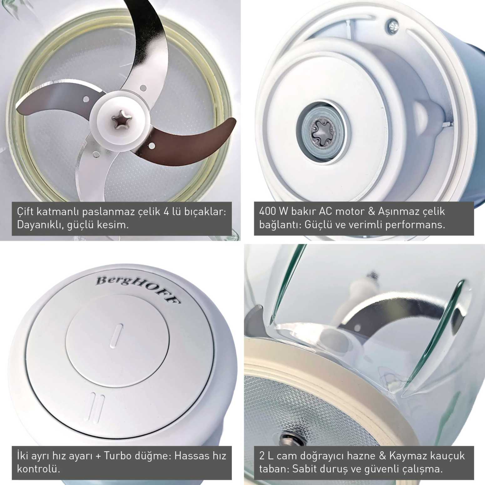 Berghoff Gem Retro 400 W Mint Yeşili Elektrikli Doğrayıcı - 4