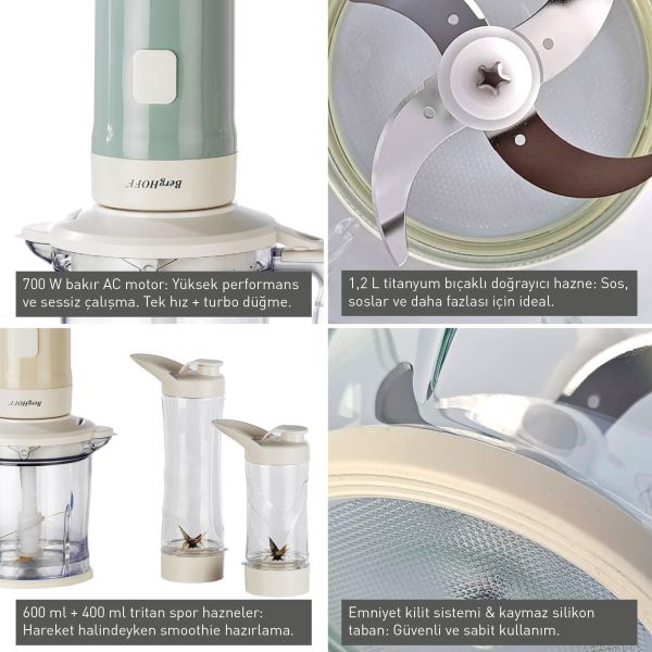 Berghoff Gem Retro 500 W Krem Rengi Kişisel Blender Ve Doğrayici - 3