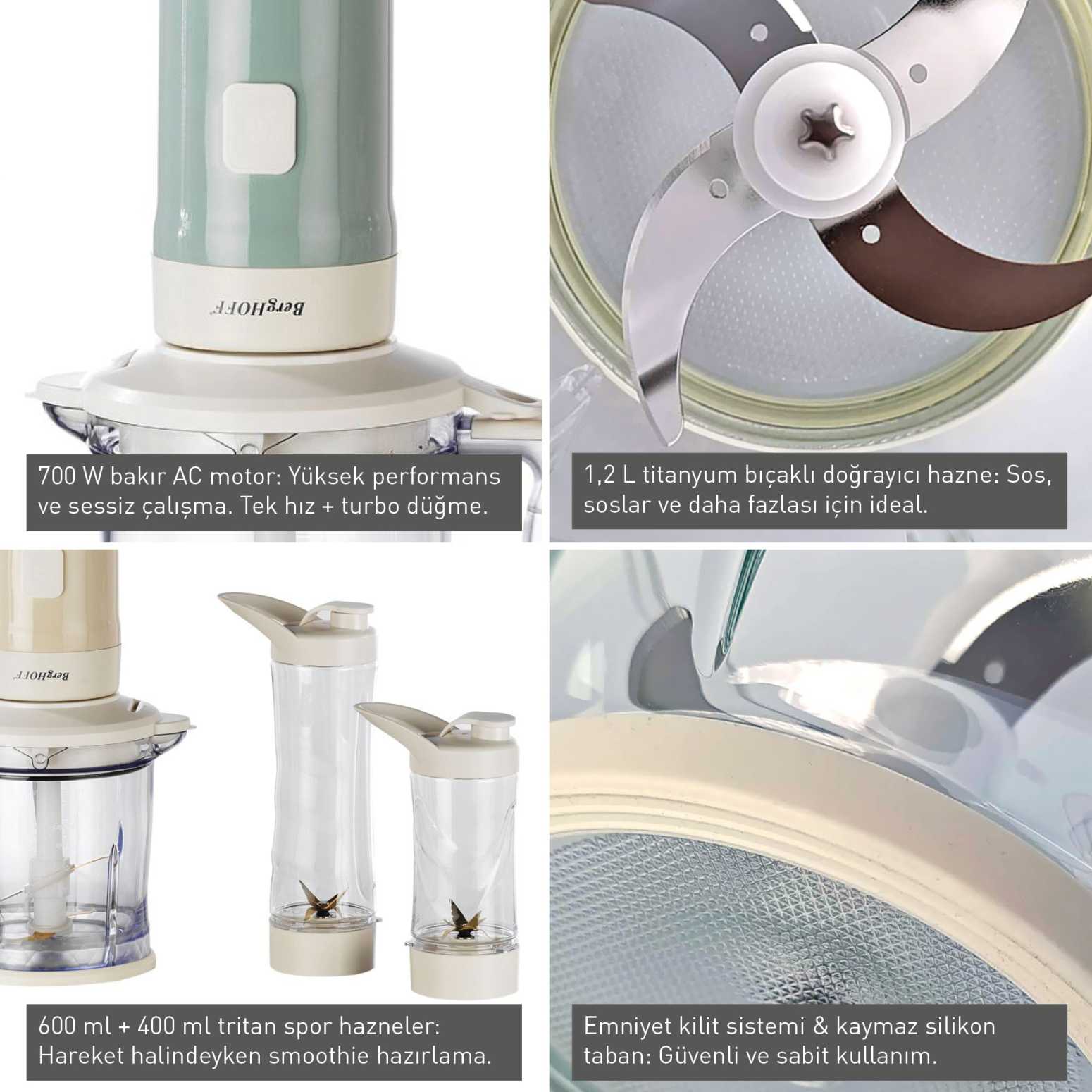 Berghoff Gem Retro 500 W Krem Rengi Kişisel Blender Ve Doğrayici - 3