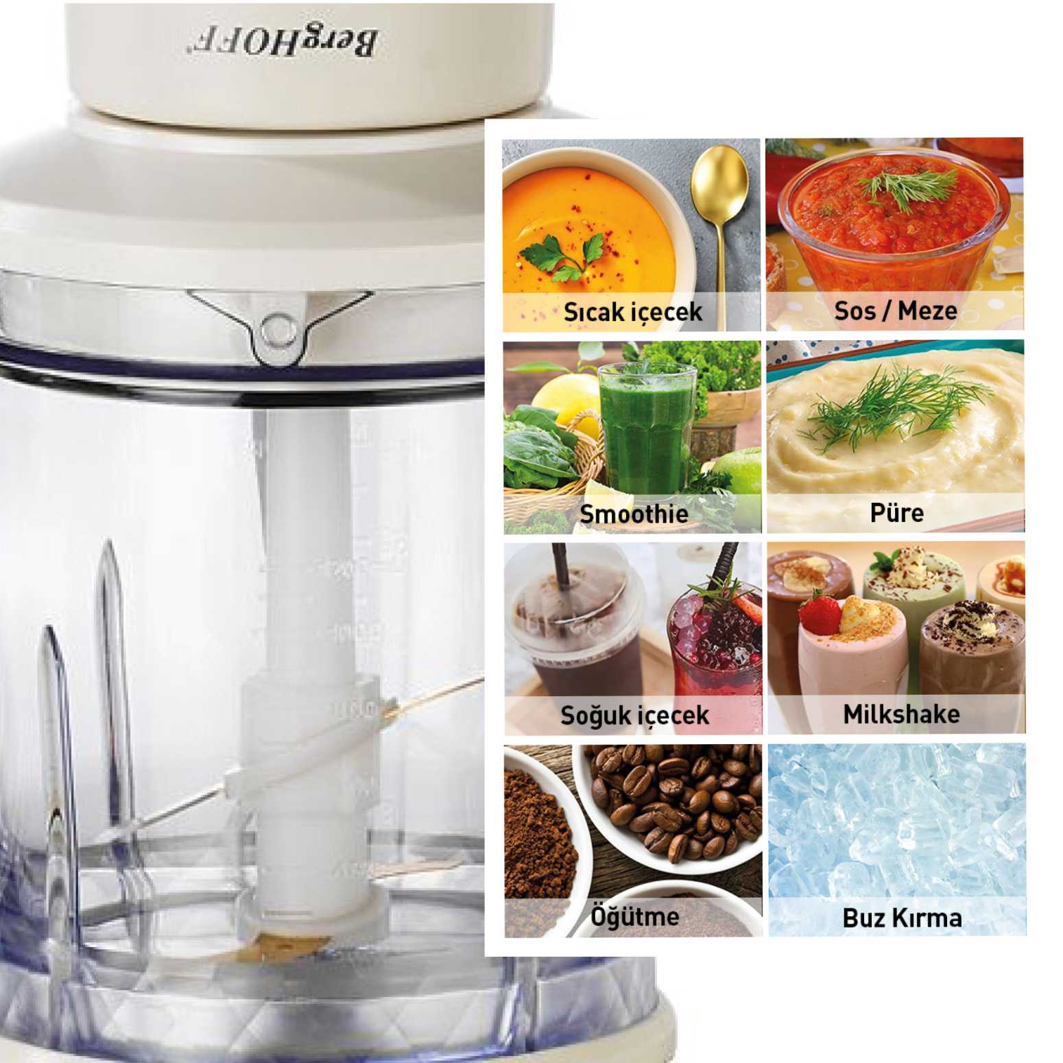 Berghoff Gem Retro 500 W Krem Rengi Kişisel Blender Ve Doğrayici - 4