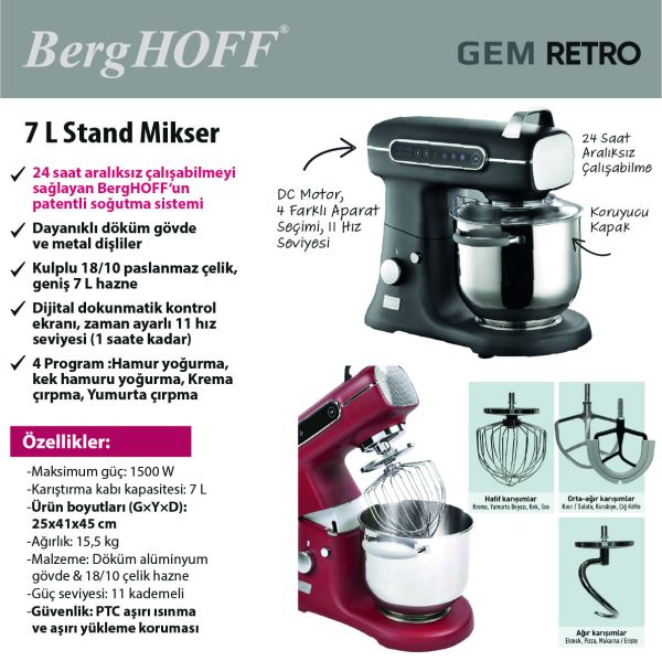 BergHOFF GEM RETRO 7 L Siyah Artisan Yüksek Performans Stand Mikser - 4