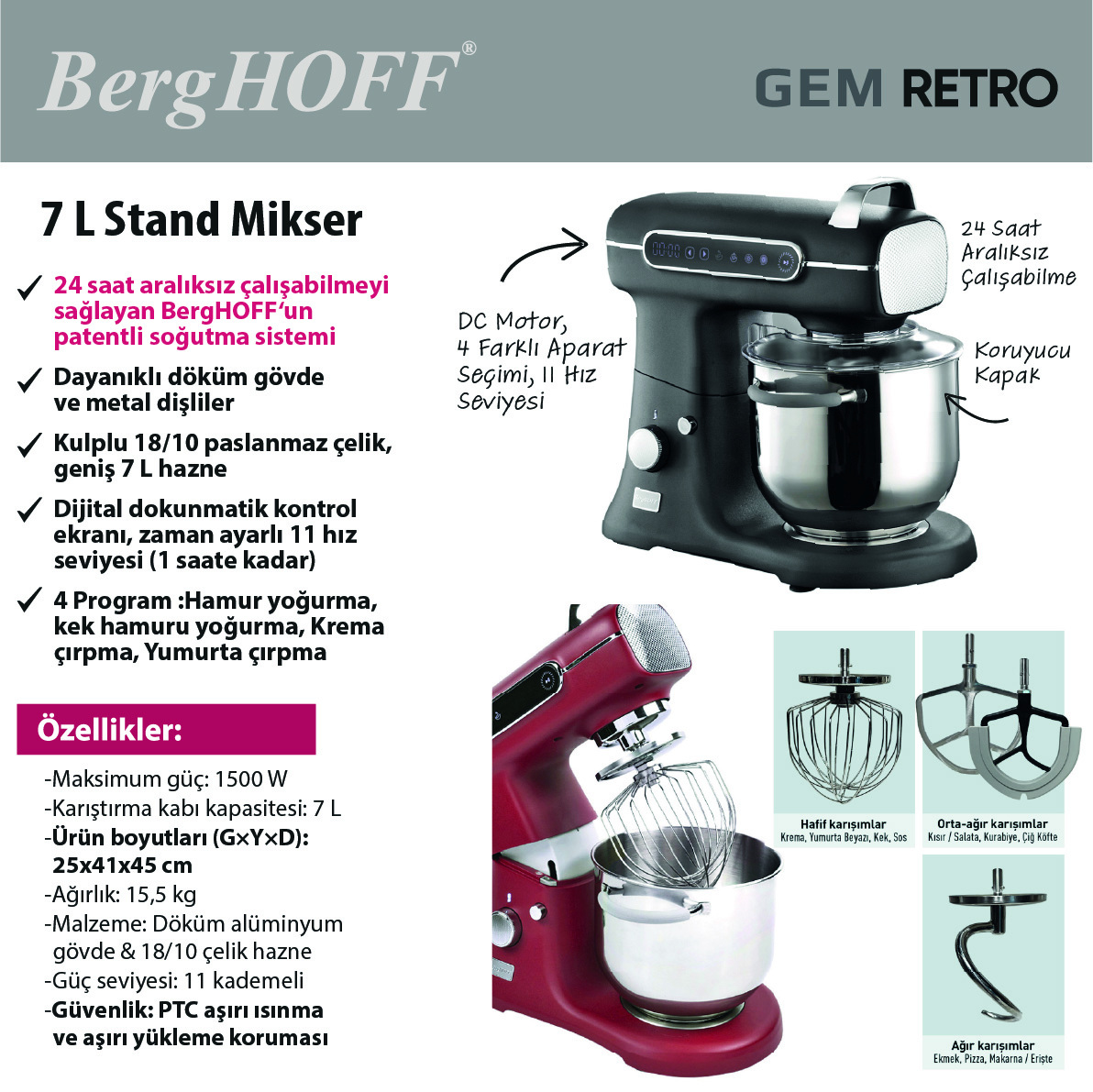BergHOFF GEM RETRO 7 L Siyah Artisan Yüksek Performans Stand