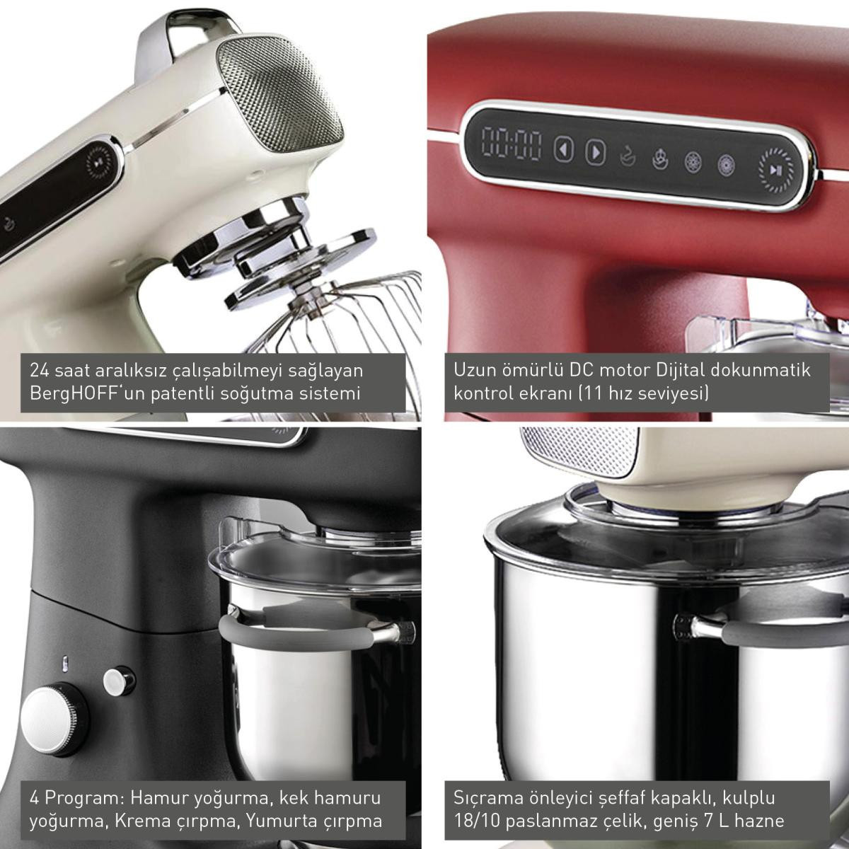 BergHOFF GEM RETRO 7 L Vanilya Krem Rengi Artisan Yüksek Performans Stand Mikser - 3