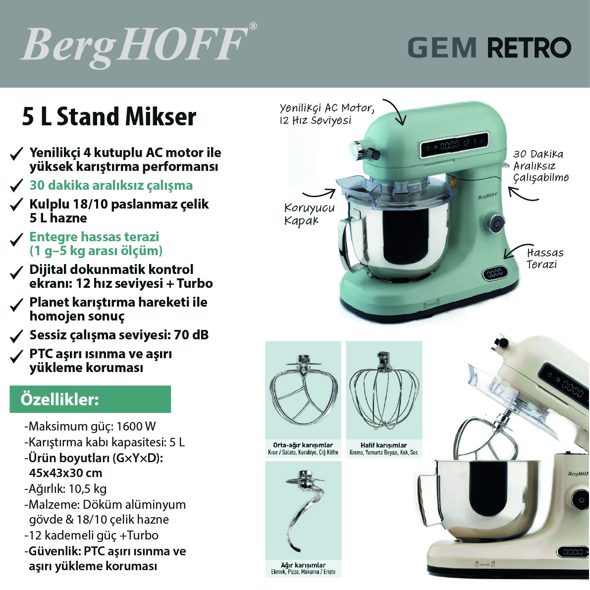 BergHOFF GEM RETRO 5 Lt Siyah Stand Mikser - 4