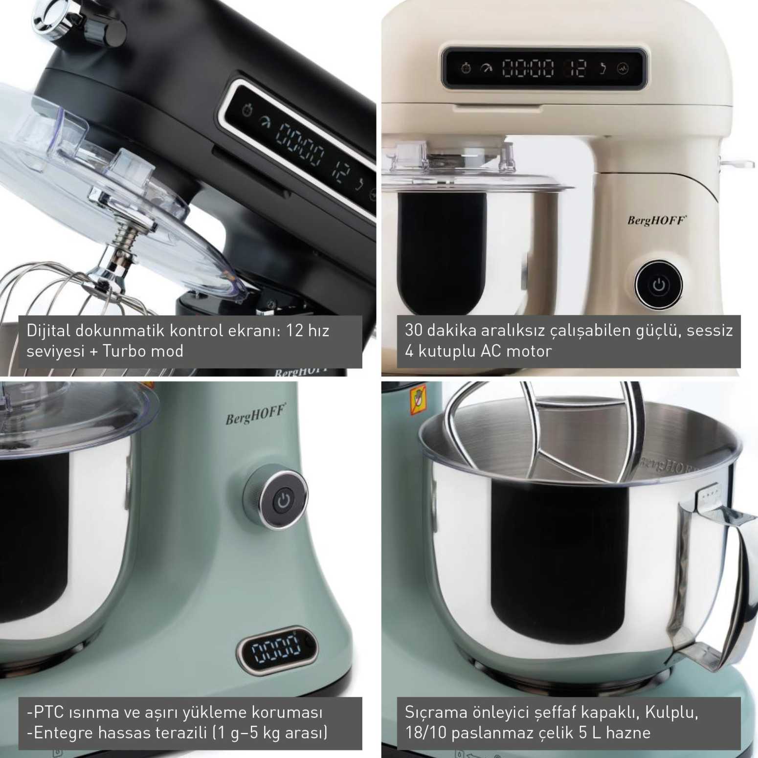 BergHOFF GEM RETRO 5 Lt Vanilya Krem Rengi Stand Mikser - 3