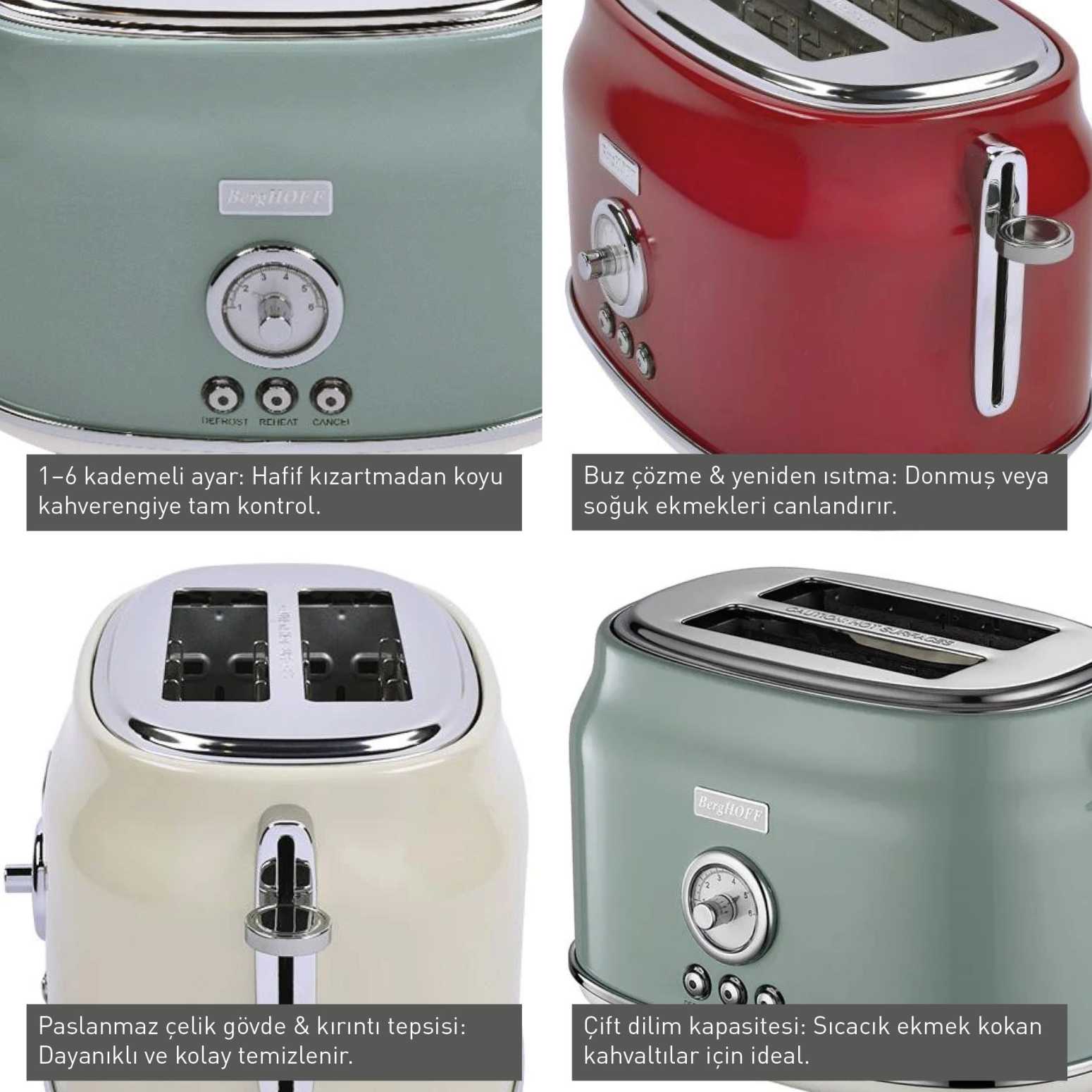 BergHOFF GEM RETRO Kırmızı İki Dilim Ekmek Kızartma Makinesi - 3