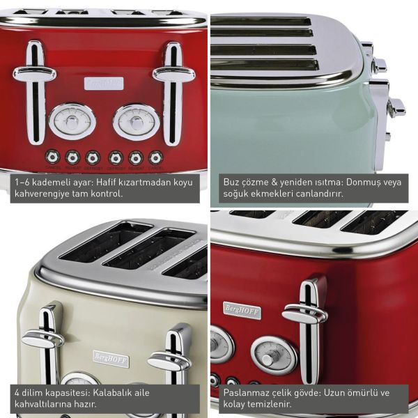 BergHOFF GEM RETRO Krem Rengi Dört Dilim Ekmek Kızartma Makinesi - 3