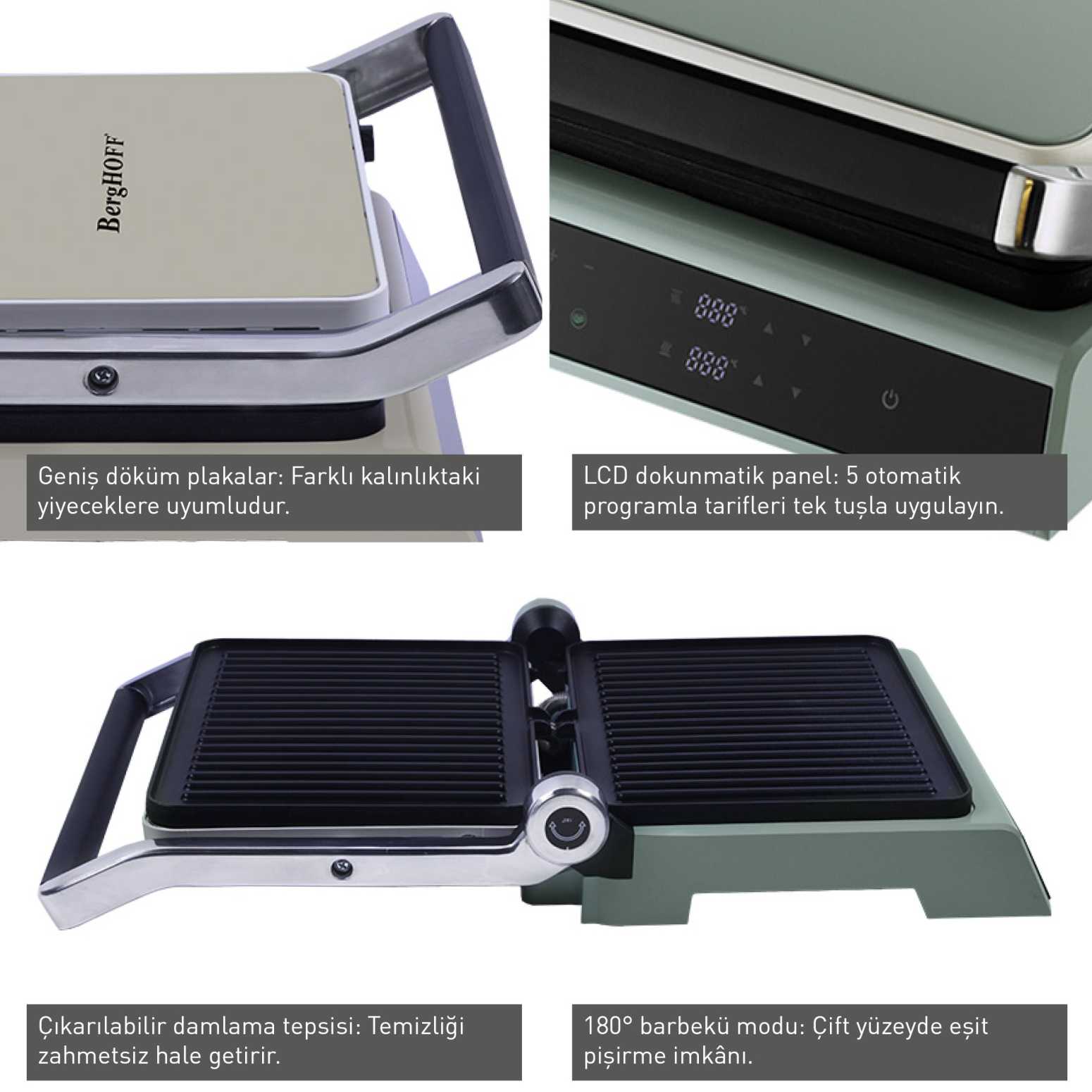 Berghoff Gem Retro Mint Yeşil Dijital Izgara ve Tost Makinesi - 3